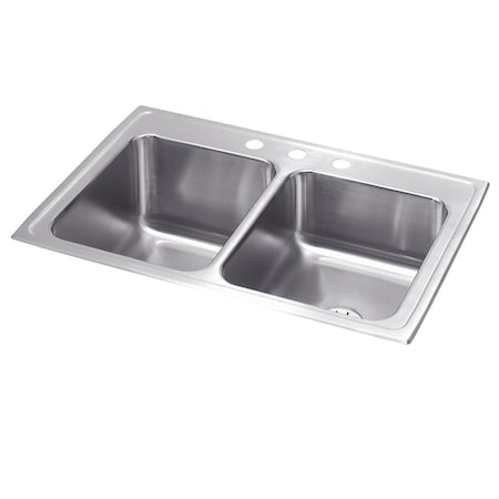 Elkay Lustertone Stainless Steel 33 X 22 X 10-1/8 Equal Double Bowl Top Mount Sink With Perfect Drain STLR3322LPD3